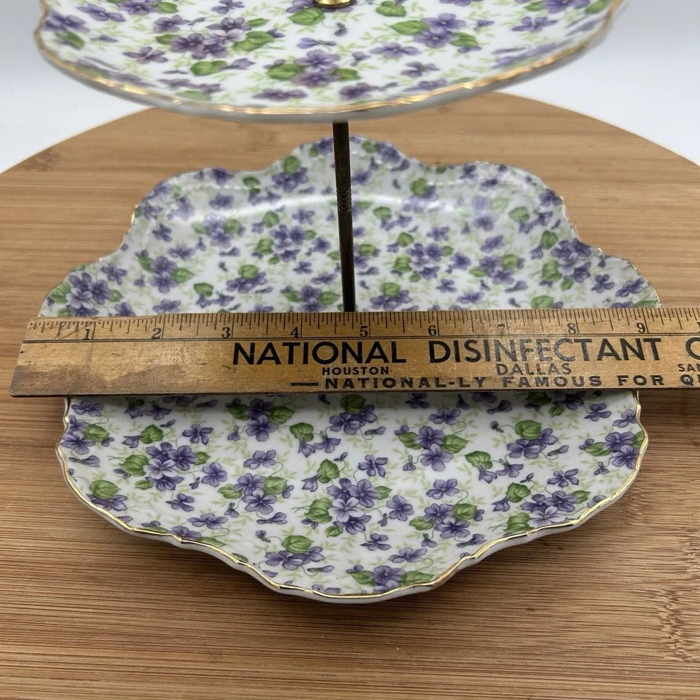 Lefton China Violet Chintz 2 Tiered Serving Tray (Lunch & Bread/Butter‎ Plate) 4